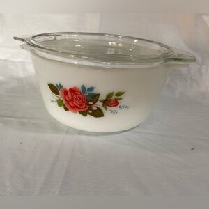Large vintage JAJ Pyrex casserole with lid “Cottage Rose”